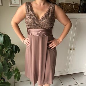 Taupe Chiffon Dress with Lace Bodice & Scarf